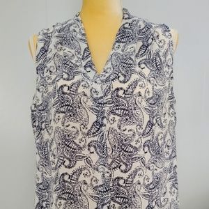 Paisley Navy Blue & White Sleeveles Top